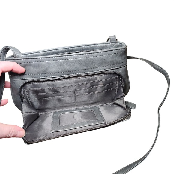 Gray Faux Leather Small Crossbody Purse Bag Multiple Pockets Travel Minimalist - Picture 5 of 12
